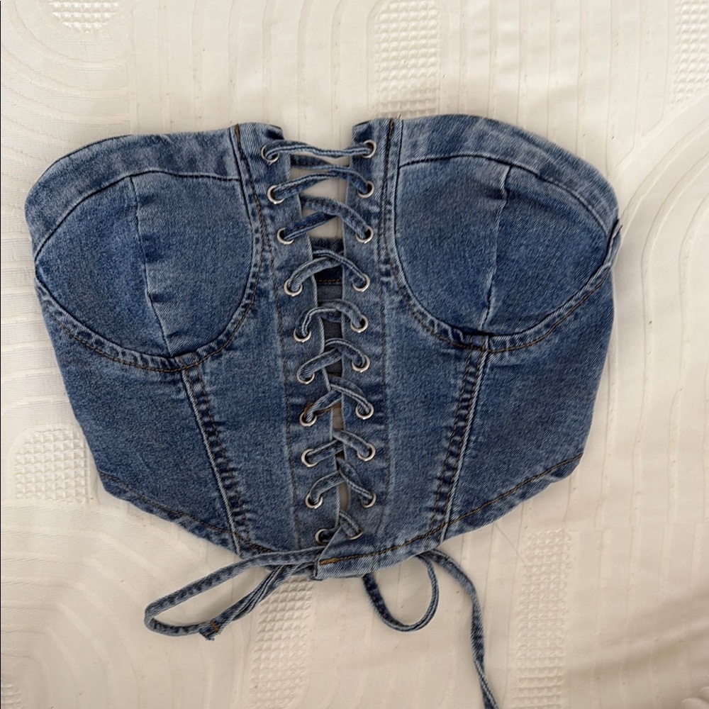 Denim Lace-Up Corset Top